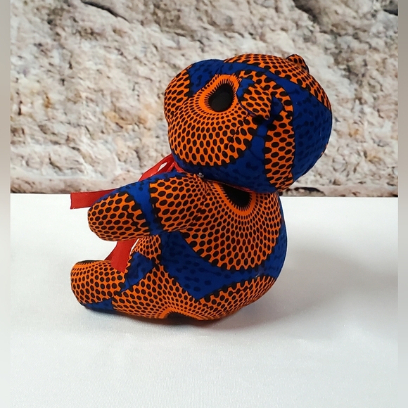 African Print Teddy Bear with Red Ribbon - Picture 2 of 3